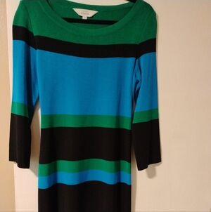 Striped Black, Blue, and Green Dress